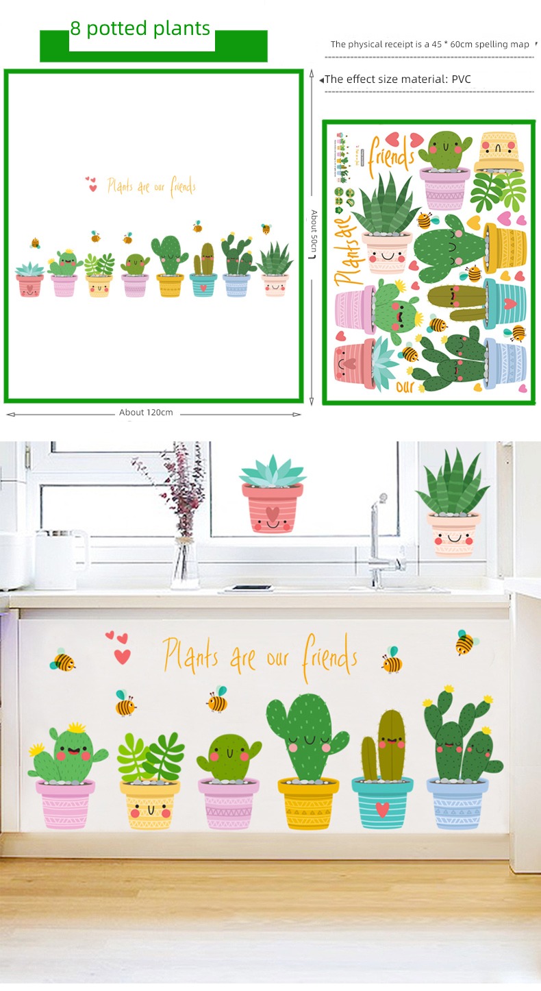 Northern Europe fresh Wall stickers movable Refrigerator paper hanging basket Potted plants