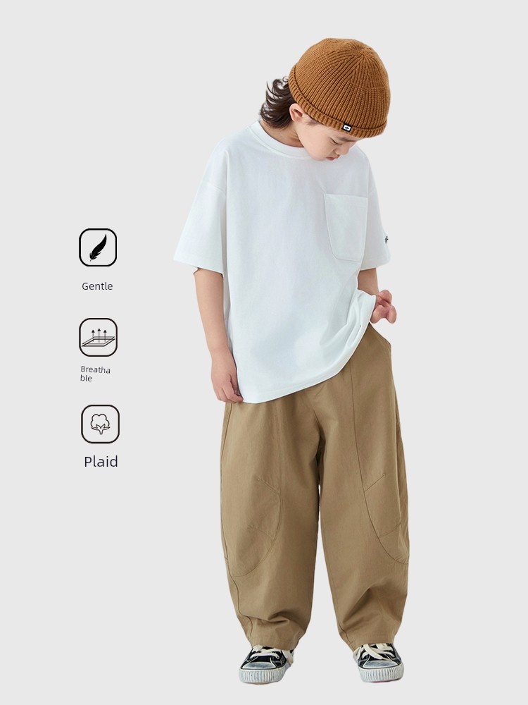 Dingdingjia Children's Clothing Boys' Short-Sleeved T-Shirt 2026 New Style Children's Casual Solid Color Loose Breathable Top for Boys Handsome 6 — 2