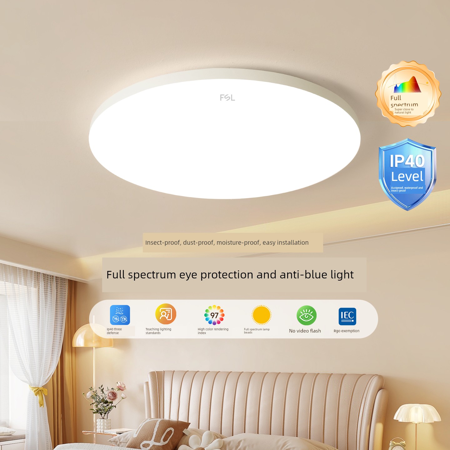 Foshan Lighting Led Full-Spectrum Tri-Proof Ceiling Light for Bedroom, Modern Minimalist Style for Hallway and Balcony, 2026 New Model Lighting Fixture