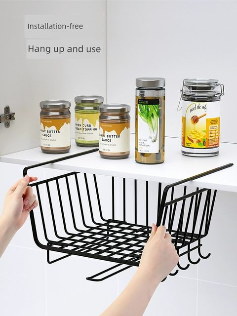 Kitchen storage rack cabinet under hanger dormitory snack storage wardrobe layered rack household hanging under table hanging basket