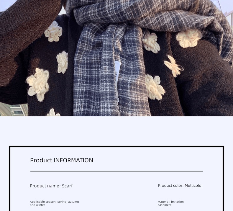 ins female Autumn and winter two-sided thickening lattice scarf