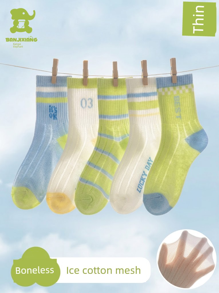 Boys' Socks, Summer Thin Style, Spring and Autumn Cotton Socks, Children's Mid-Tube Socks, Youth and Older Children's Sports Socks, Odor-Resistant, Sweat-Absorbent, Summer Mesh