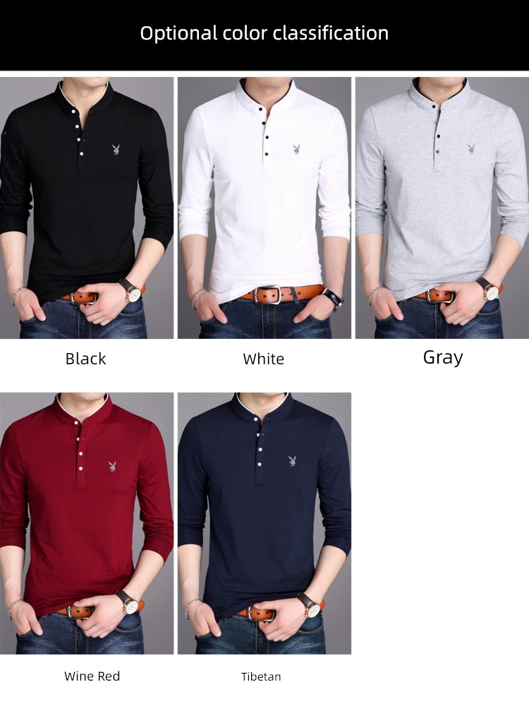dandy man leisure time stand collar Long sleeve T-shirt