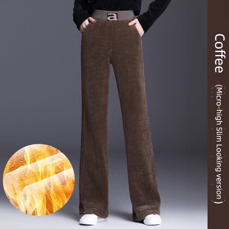 High waist Show thin easy Sagging sensation Velvet Flared trousers thickening