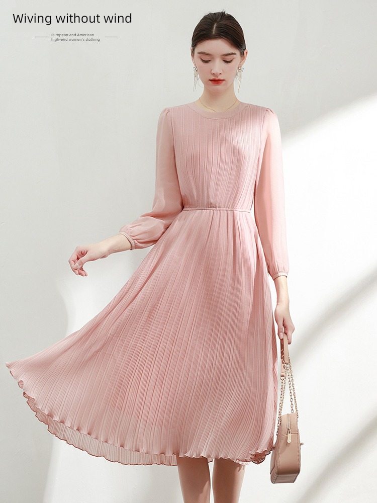 No wind Pink summer wear temperament Significantly high Chiffon Dress