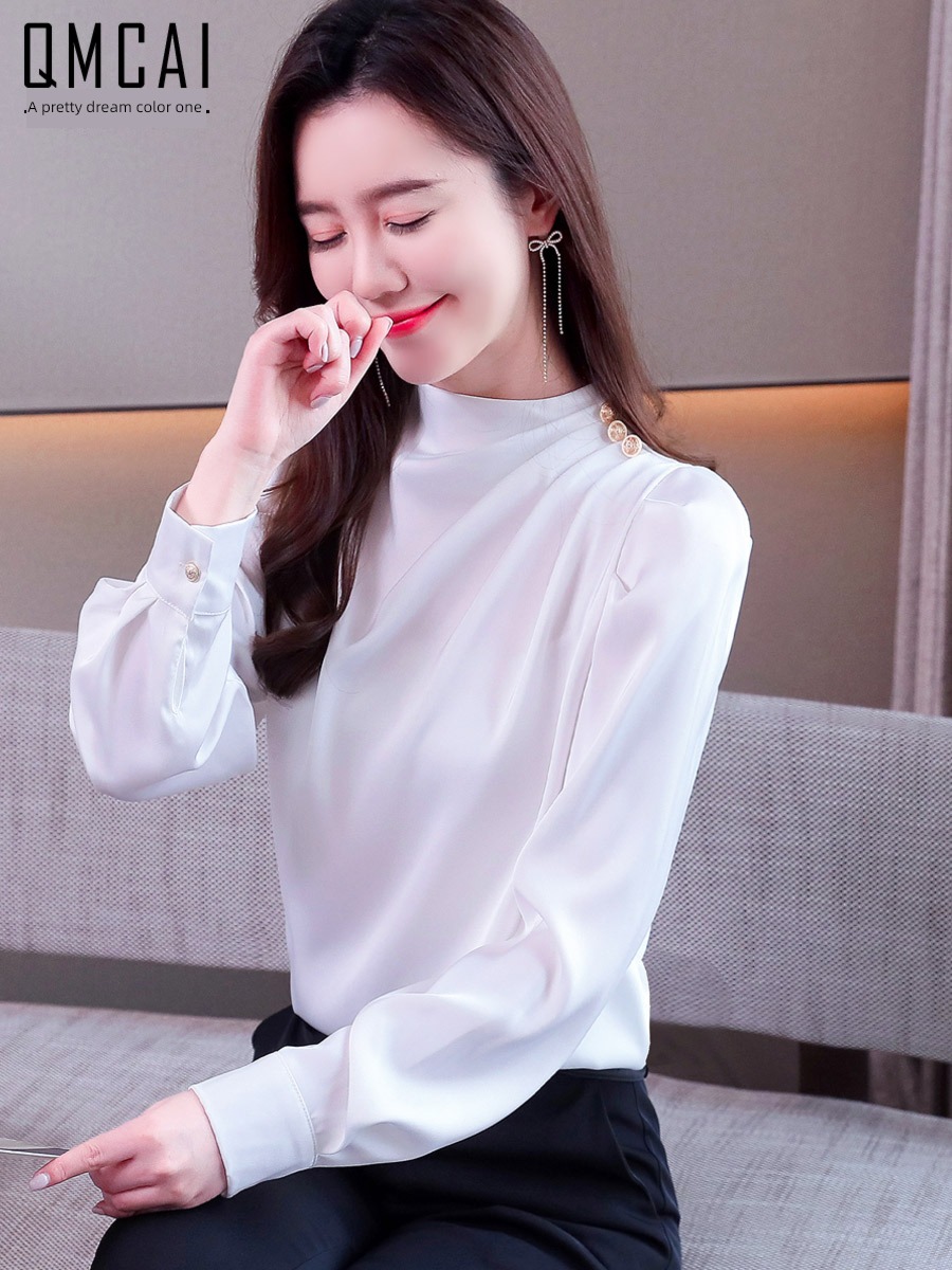 Satin shirt Long sleeve high-grade womanliness jacket acetic acid