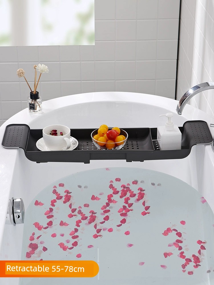 日式免打孔 伸縮瀝水塑料防滑紅酒架子 浴缸 置物架