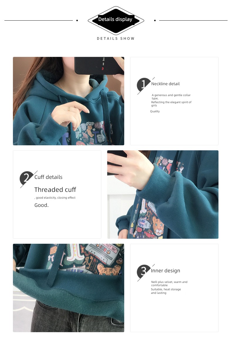 Plush spring and autumn Cartoon printing easy Hooded Sweater