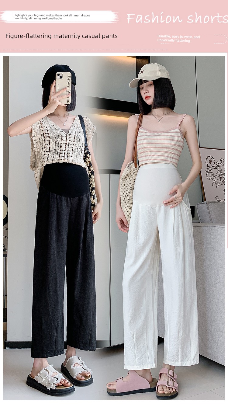 Jq Jingqi Maternity Pants Spring/Summer 2026 New Thin Wide-Leg Pants with Belly Support Long Pants in Cream White Maternity Wear — 1