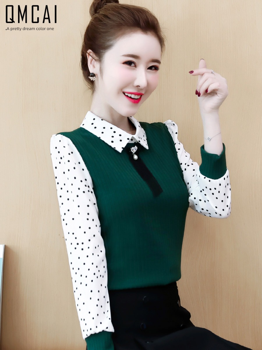 Age reduction Long sleeve fashion Wave point Plush Overlapping wear Fake two