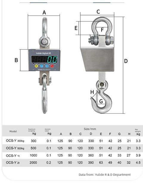 Youlide hanging scale hook scale 2t wireless hanging scale hook scale driving scale 1T hook scale 0.5 tons hanging scale 500Kg