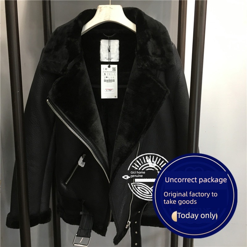 Autumn and winter Fur in one thickening knight loose coat Jacket