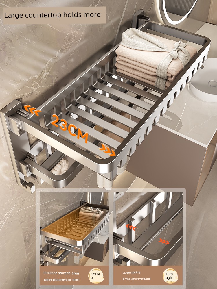 Baihan Towel Rack, No-Drill Bathroom Storage Rack, Towel Hanging Rod, Bathroom Toilet Wall-Mounted Towel Rack