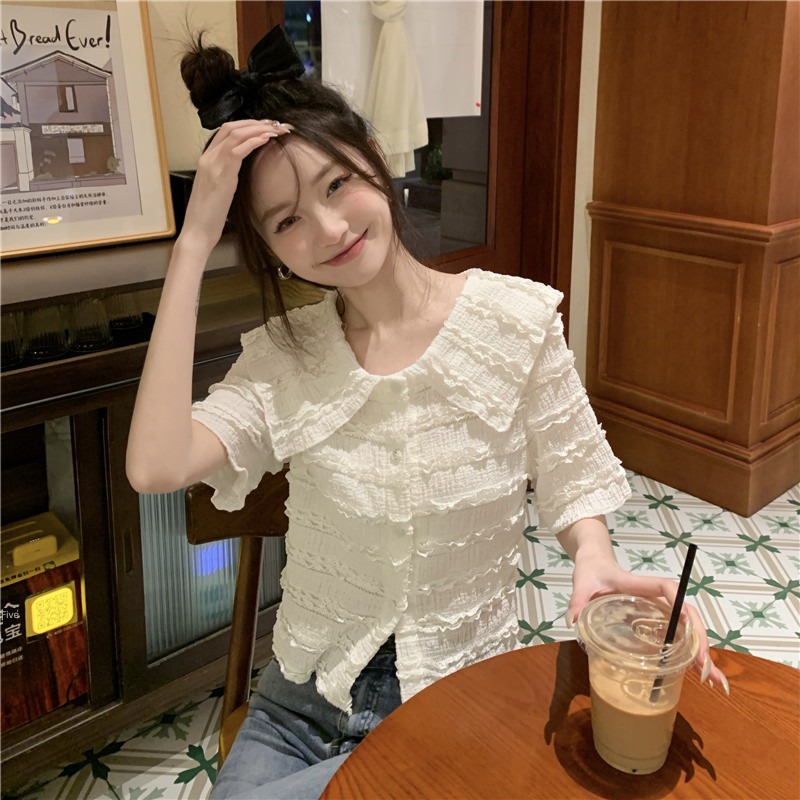 Solid color French unique Short sleeve jacket Fast fashion Women's wear