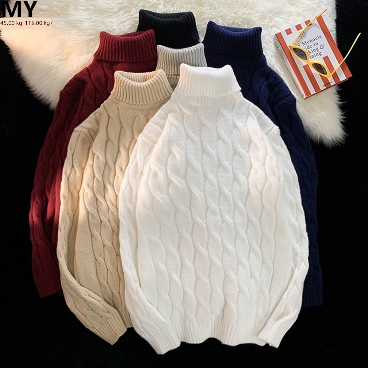 tide Port style Retro Twist flower fat people Condom High collar sweater