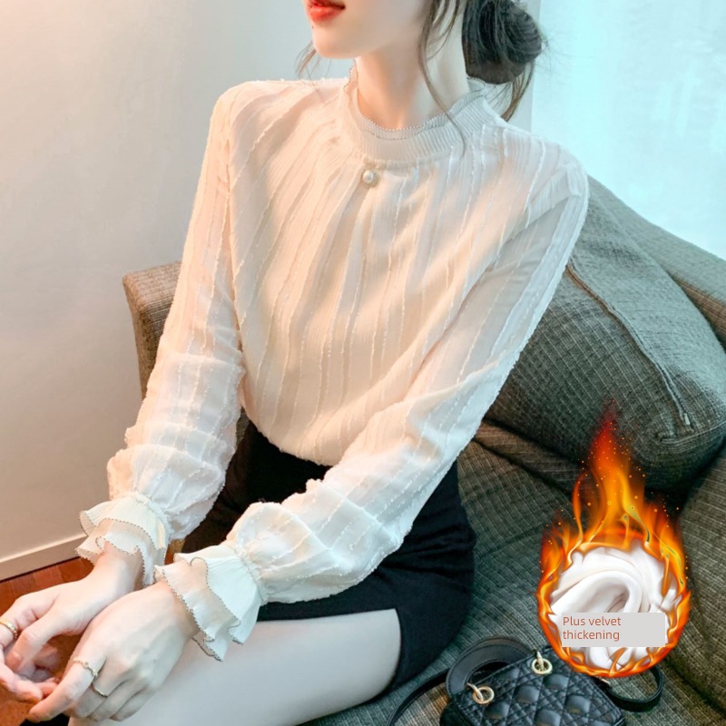 Half high collar Autumn and winter Foreign style Chiffon jacket Lace