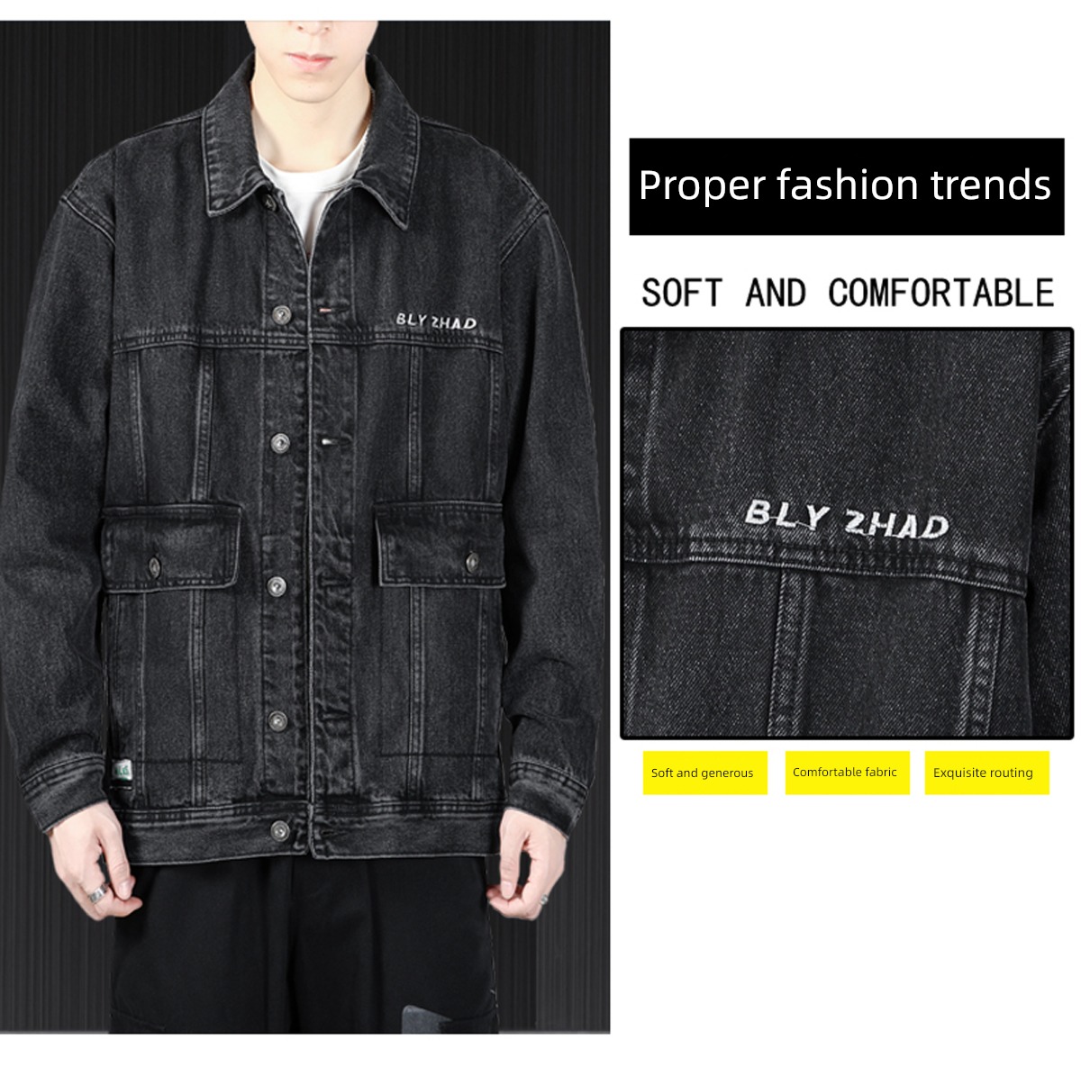 Chaopai black autumn easy Plush cowboy Jacket