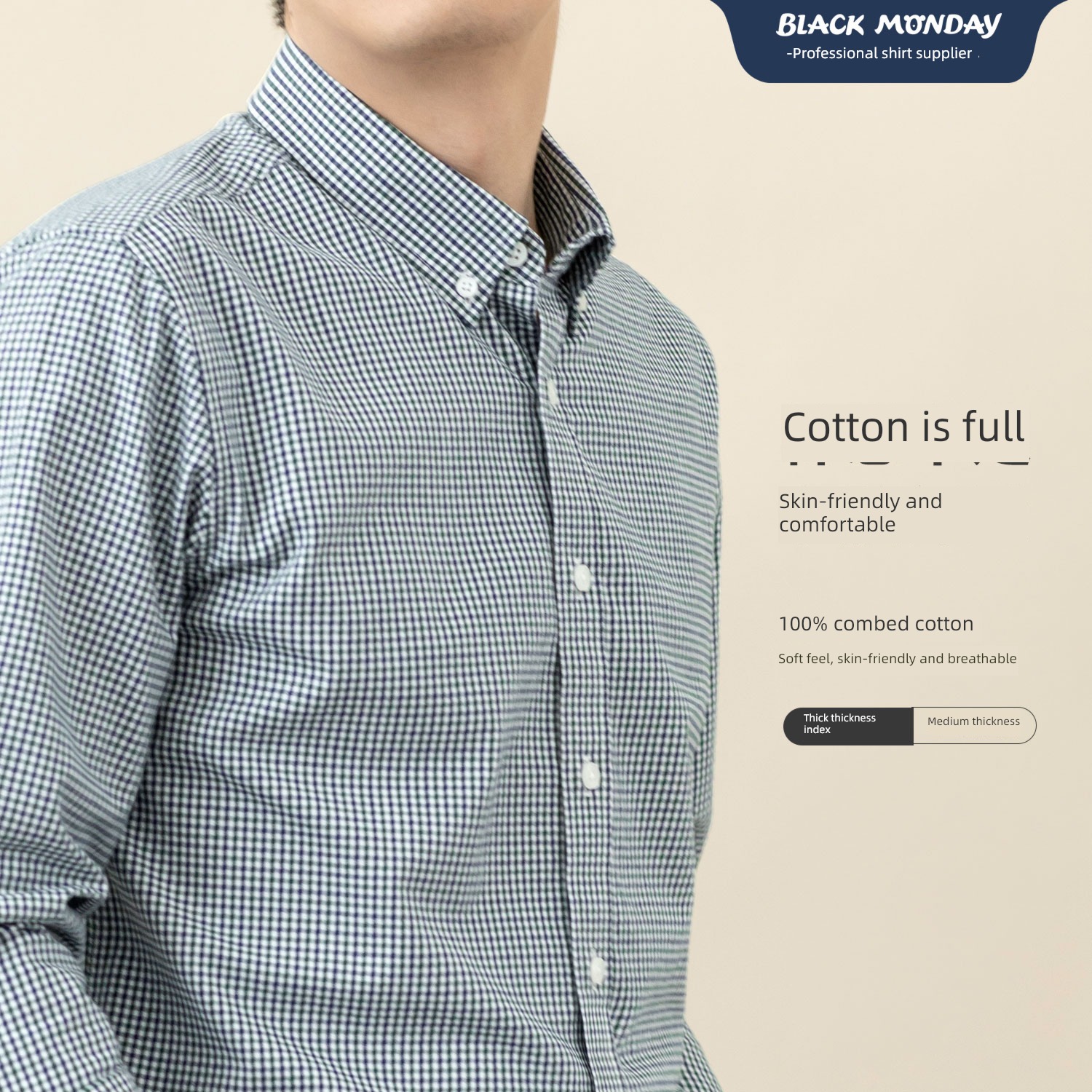 Inch shirt Yarn dyed weaving Plaid Long sleeve leisure time Basics shirt