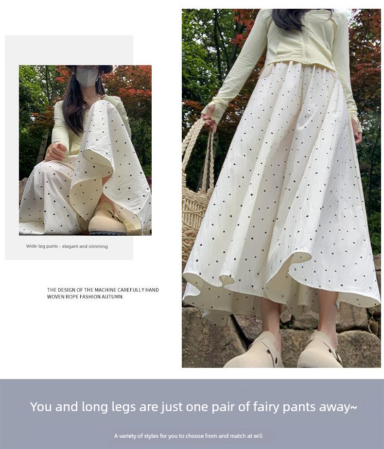 Maternity Pants for Summer, Thin Style for Outerwear, 2026 New Model, Polka Dot Skirt-Pants for Pregnant Women, No Belly Support, Drawstring Wide-Leg — 3