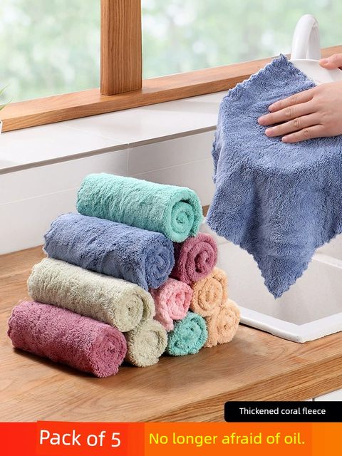 Yousiju Kitchen Dishcloth Household Cleaning Towel Multi-Purpose Thickened Soft Double-Sided Water Absorbent Wipe Table Rag