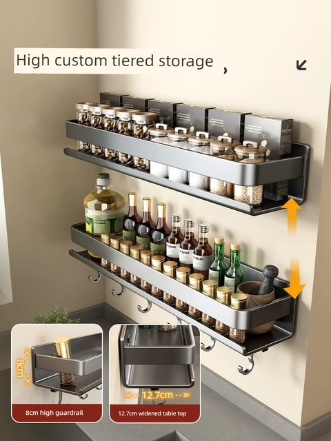 Kitchen storage rack seasoning rack without punching wall hanging knife rack chopping board rack household complete wall seasoning storage rack