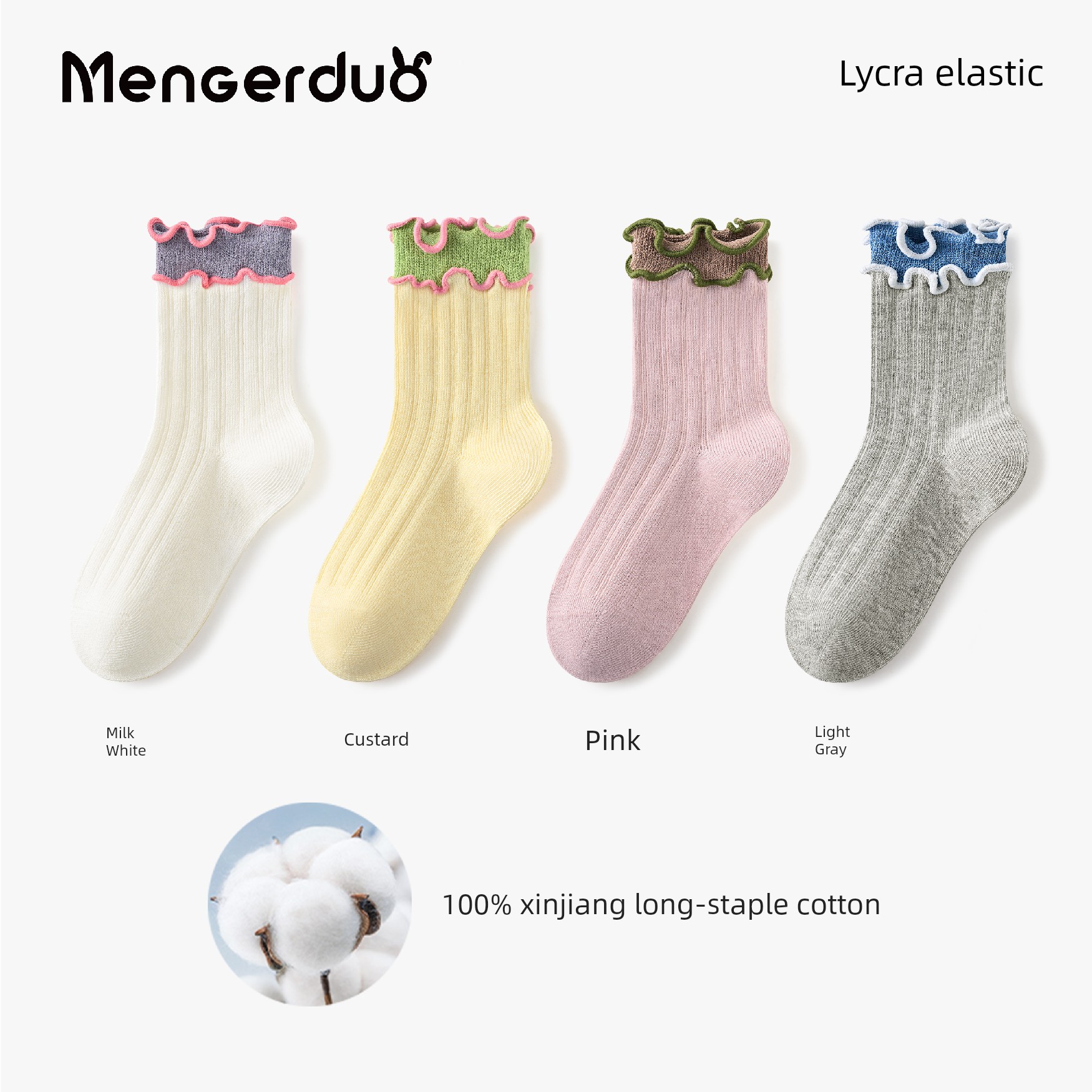 Girls' Socks for Spring and Autumn, 100% Pure Cotton, Children's Lace Princess Socks, Girls' Ruffled Mid-Tube Socks for Autumn and Winter — 8