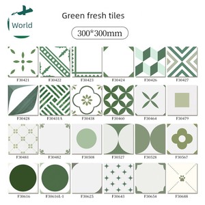 Trendy Green Minimalist Full Porcelain Patterned Tiles 300X300 for Kitchen, Bathroom, Balcony, Non-Slip Floor Tiles for 