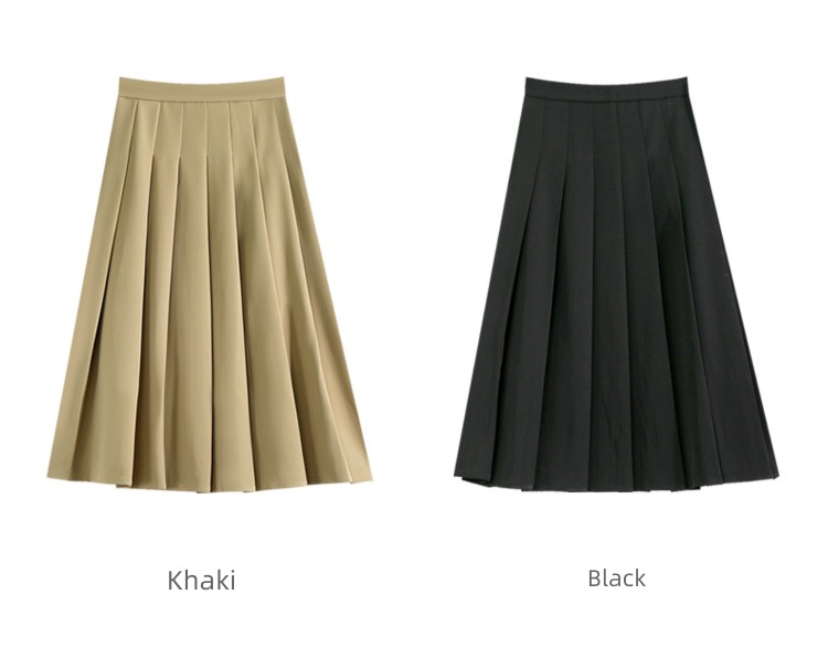 MRDUANZL Medium and long term Black suit Fabric Pleated skirt
