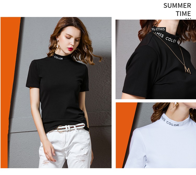European station Women Self-cultivation Half sleeve Foreign style Small shirt T-shirt