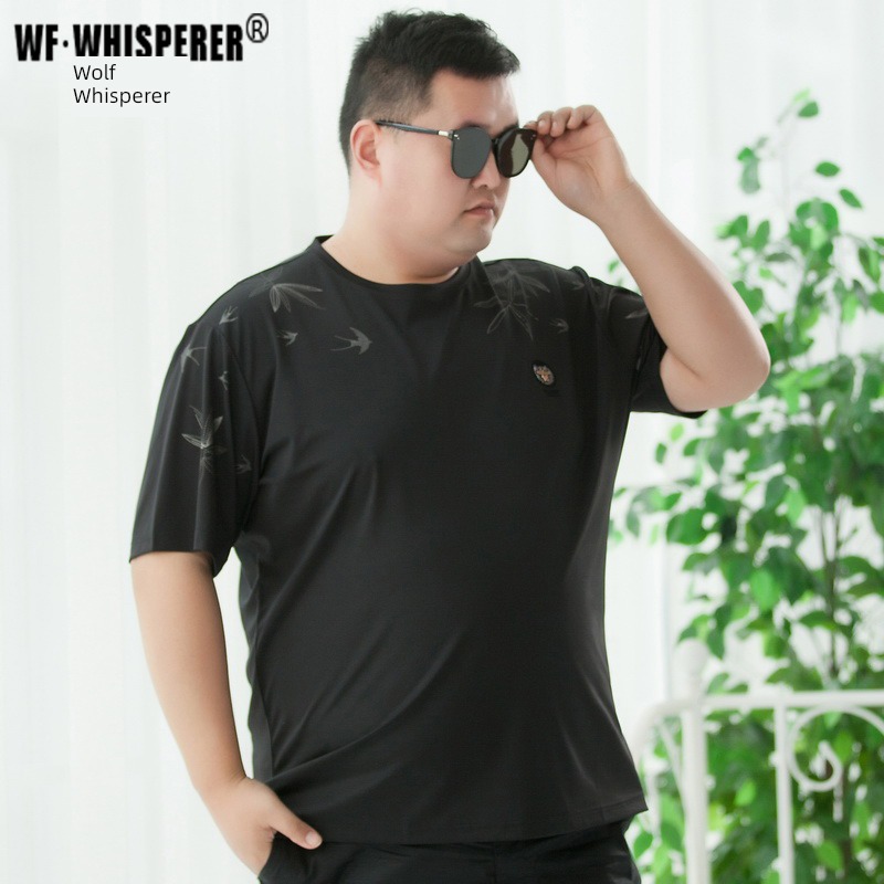 300 Jin man Tide money Extra large Round neck Short sleeve T-shirt