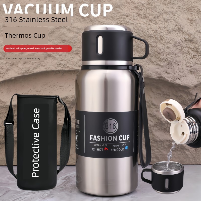 Japanese Imported 2026 New Model Stainless Steel Thermos Cup for Men, Large Capacity 1500ml, Portable for Car Use, Outdoor Tea Brewing