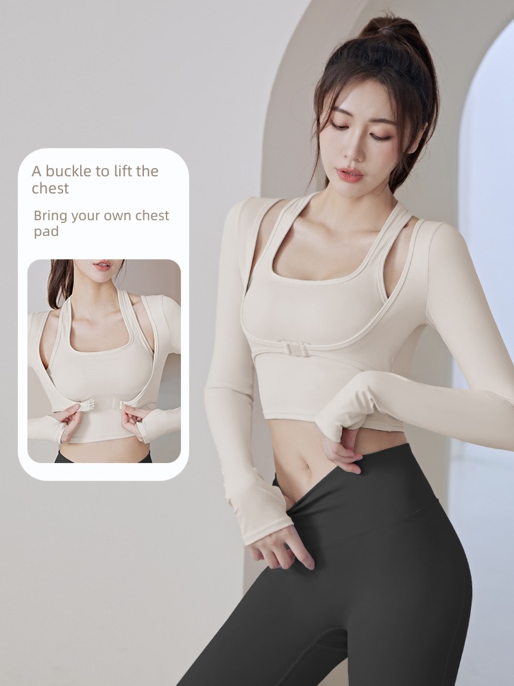female With chest pad major Quick drying Long sleeve run Yoga clothes