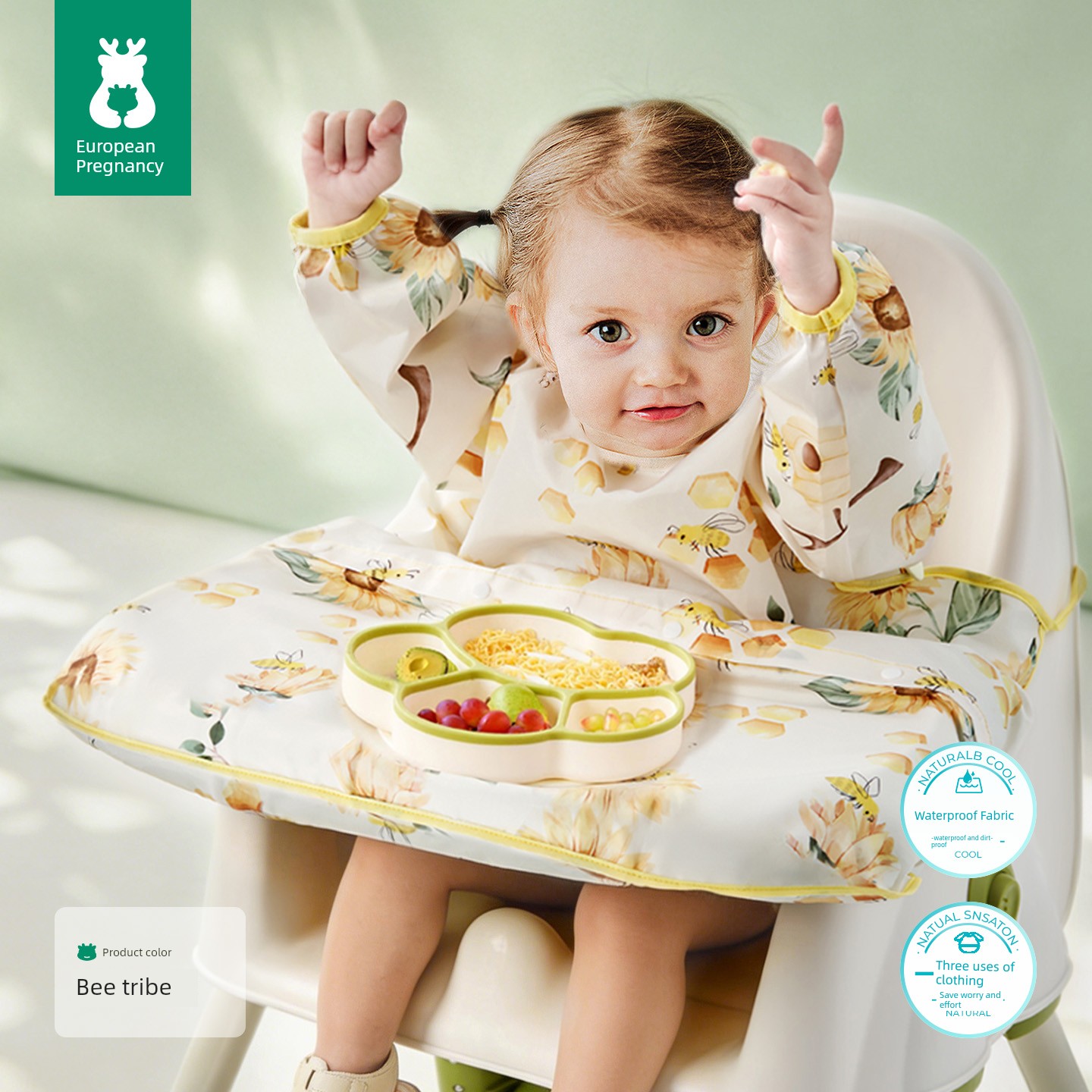European-Style All-In-One Dining Chair Cover, Baby Feeding Bib, Infant Food Bib, Waterproof and Stain-Resistant Children's Apron — 7
