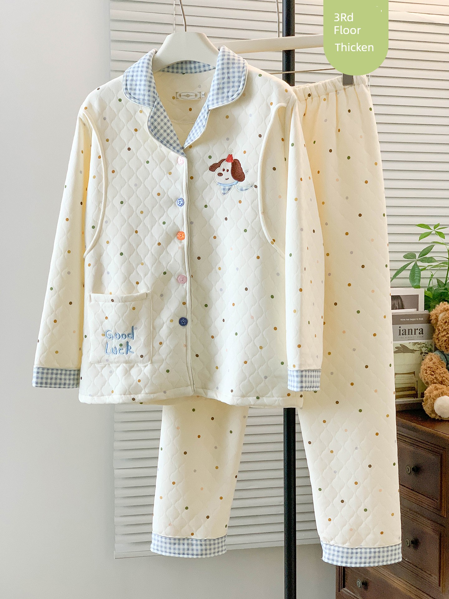 Autumn and Winter Thickened Air Cotton Maternity Pajamas, Spring and Autumn Style Pure Cotton Postpartum Maternity Sleepwear for Breastfeeding, Suitable for February and Postpartum Care