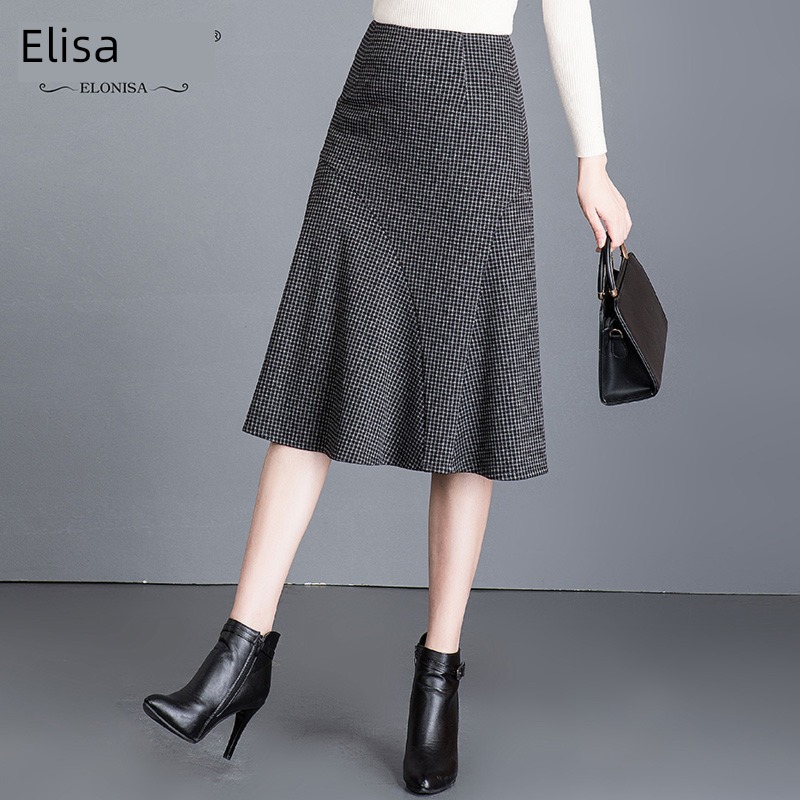 Fashion Plaid fish tail spring and autumn winter a step skirt