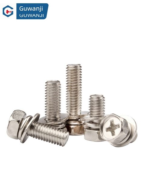 Iron-plated nickel cross groove outer hexagon three-combination screw with flat pad ammunition pad recessed bolt M3M4M5M6