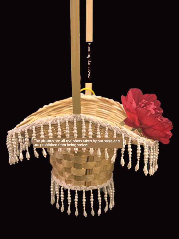 Flower Basket Props for Dance, Hanfu Photography, Tassel Pendant, Hand-Held Basket, Tang Suit, Bamboo Woven Small Dance Basket