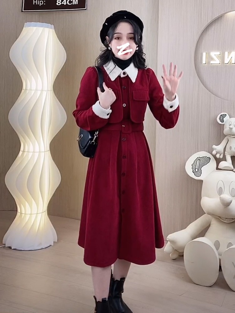 French Long sleeve Close your waist Show thin ma'am Autumn and winter clothes