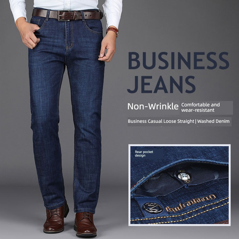 autumn High waist Middle aged man dad elastic force Jeans