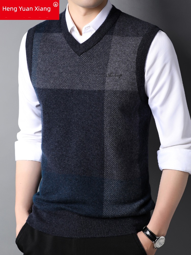 hyz  Pure wool Color contrast middle age waistcoat vest