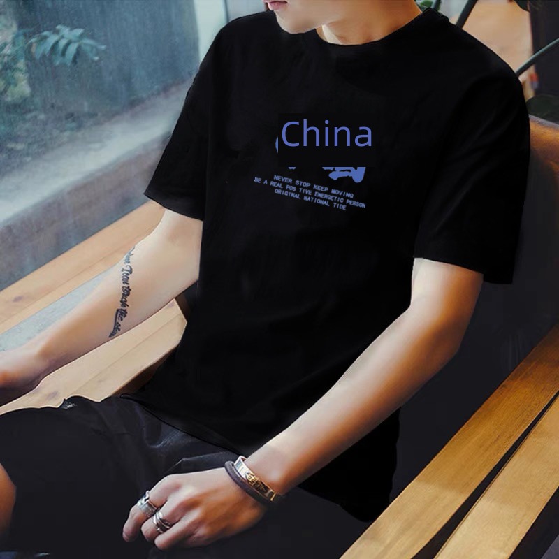 man spring Chinese style Chaopai Round neck Short sleeve T-shirt