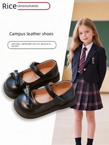 British Nu Girls' Black Leather Shoes, Academy Style, British Style, Student Performance Soft-Soled Small Leather Shoes,