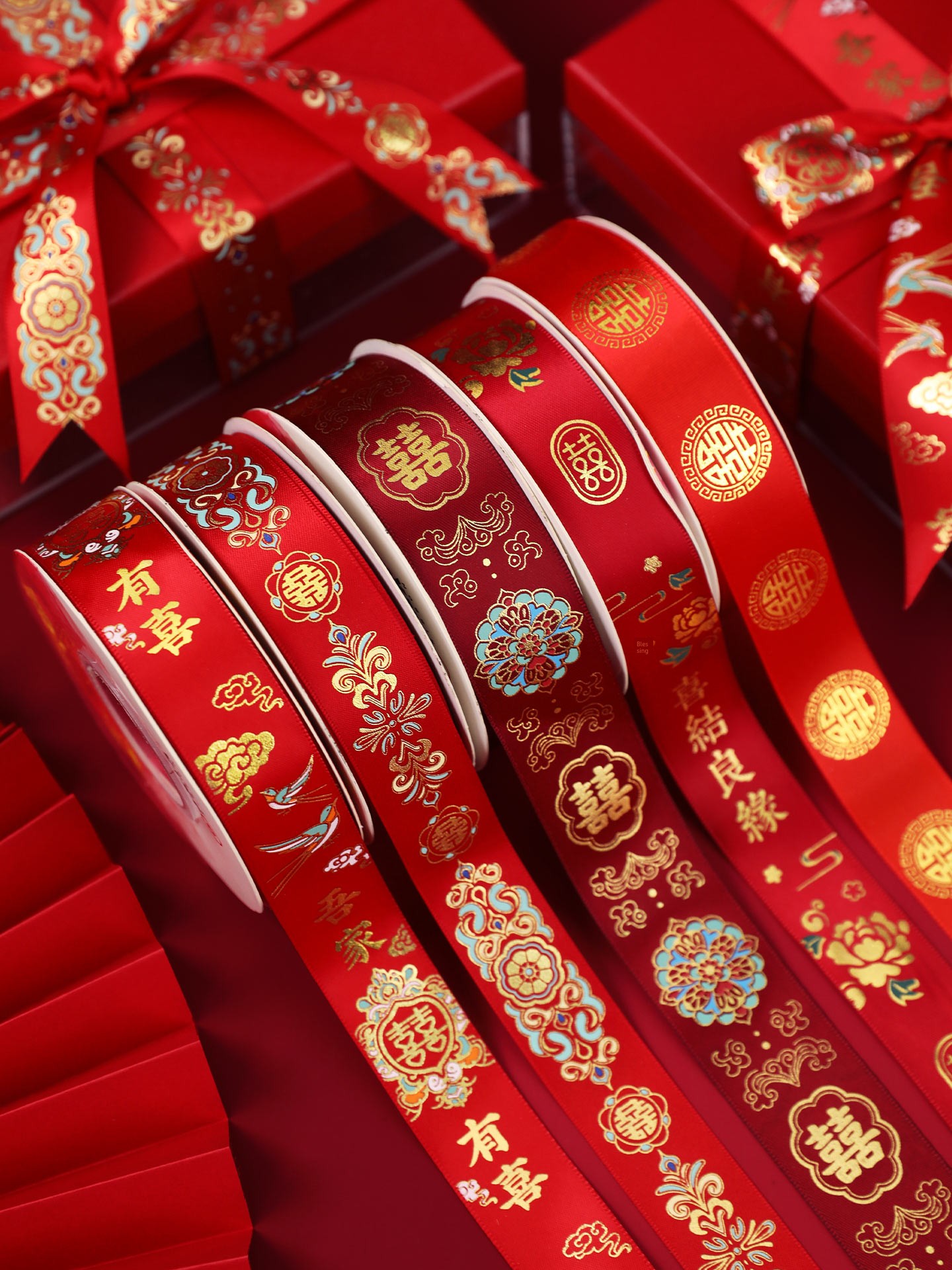 Ribbon for Wedding, Special Double Happiness Character Ribbon, Bride's Dowry Supplies, Red Tie for Binding Quilts, Red String for Packaging, Decorative Ribbon