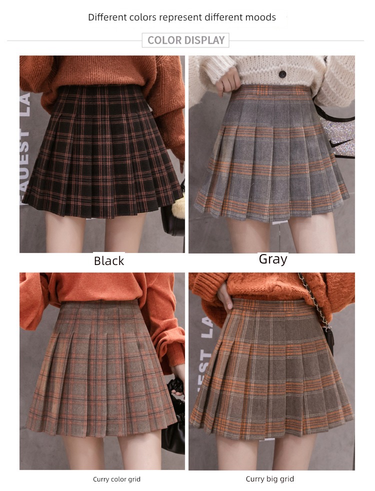 Wool Pleat early autumn winter A word work clothes Skirt