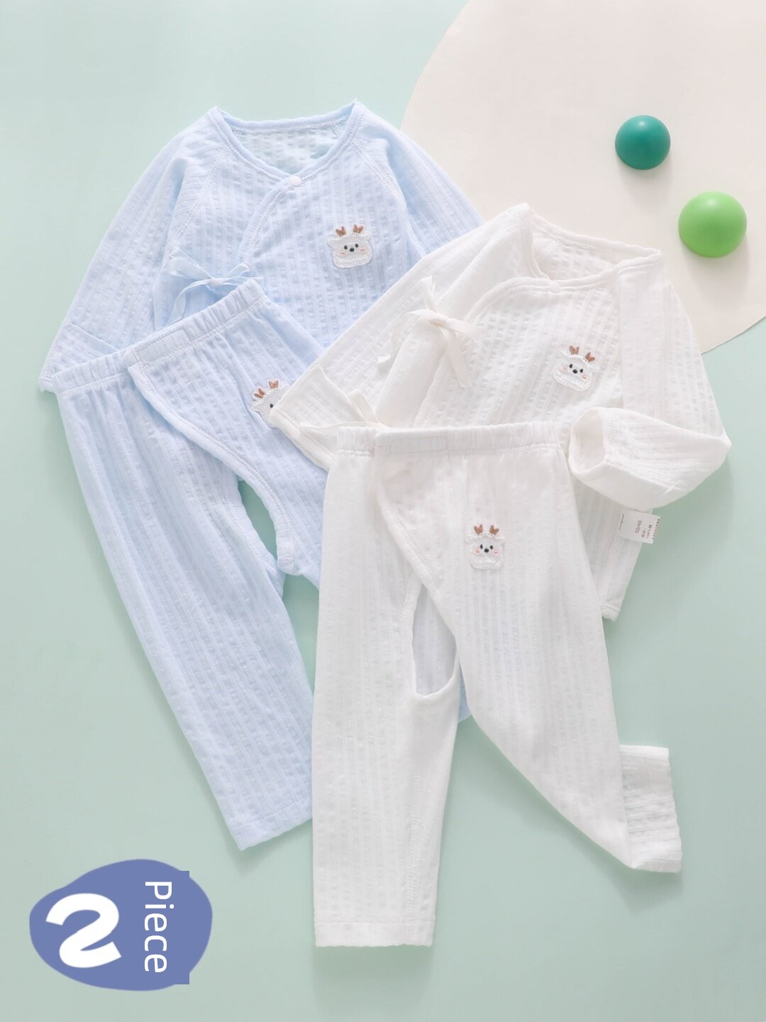 All-Cotton Pure Cotton Newborn Baby Two-Piece Set, Summer Thin Style, Autumn Clothing, Pure Cotton Monk-Style Clothes, Open-Crotch for Newborns — 1