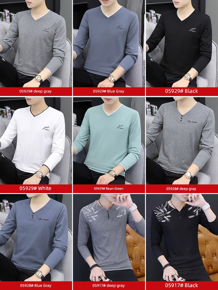NGGGN V-neck man easy Put on your clothes Long sleeve T-shirt