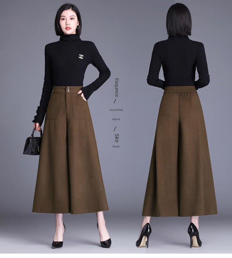 Wool High waist Nine points mom Big size easy Wide leg pants