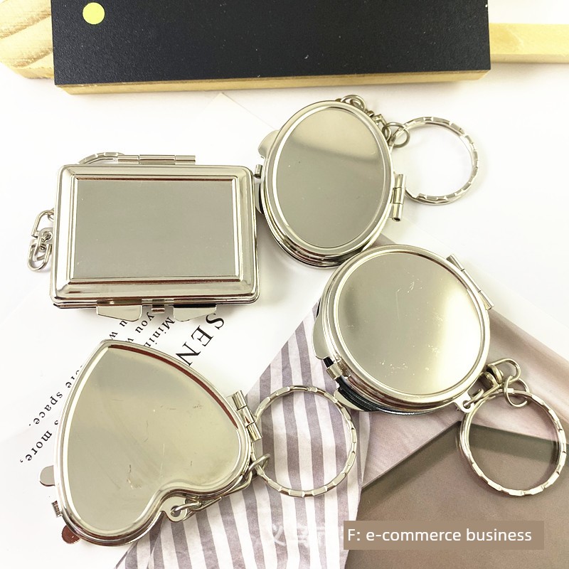 Glossy Metal Photo Frame Keychain, Photo Holder with Mirror, Small Pendant, DIY Avatar Small Gift Supplies