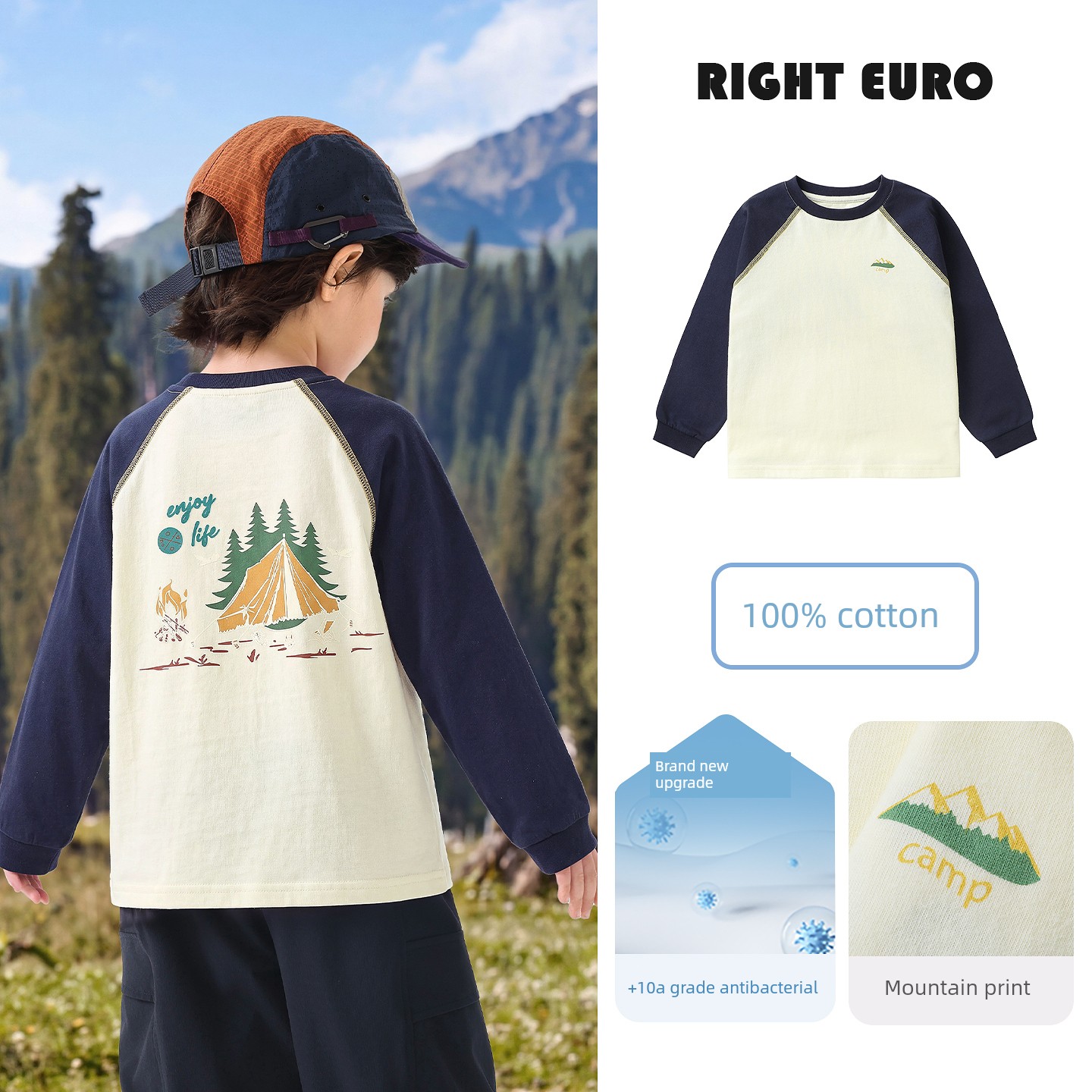 Right-Ou Boys' Long-Sleeved T-Shirt 2026 Spring and Autumn New Style Toddler Color-Blocked Round-Neck Top Loose Casual Base Shirt — 3