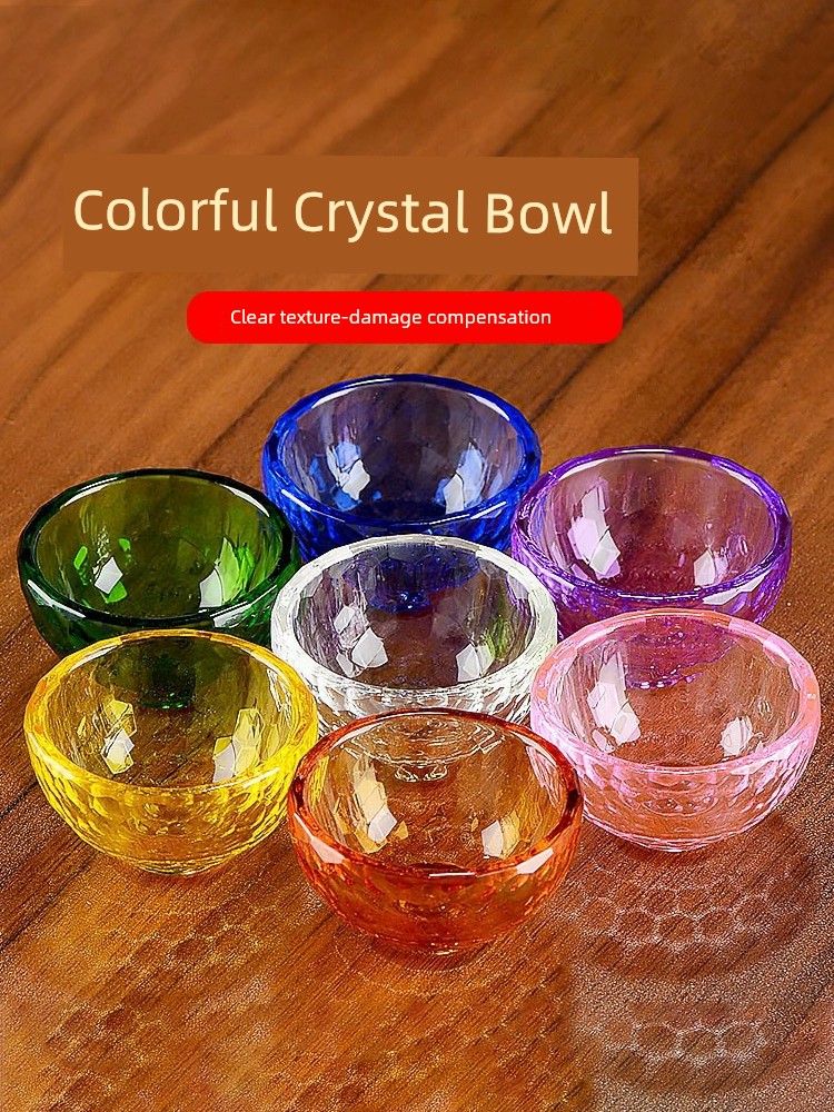 七彩水晶玻璃八供杯碗供水杯用品佛前聖水杯民族風桌面擺件 (1.3折)